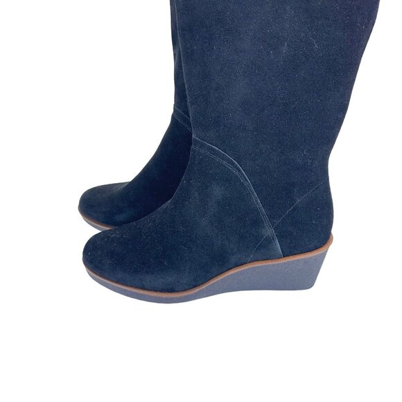 Aerosoles Binocular Women SZ 7W Black Suede Leather Knee Boots-2.5” Wedge Heels - Picture 12 of 16